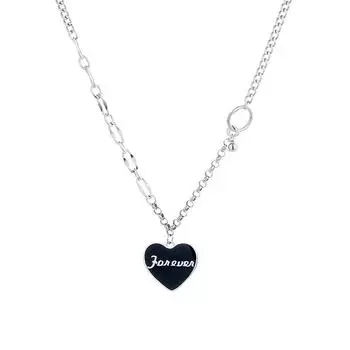 S925 Sterling Silver Temperament Retro Black Love Letter Necklace Wild Collarbone Chain