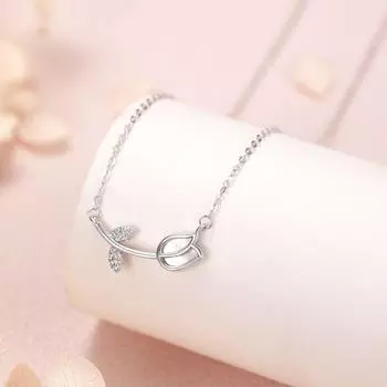 S925 Sterling Silver White Fritillary Tulip Necklace Fashion Versatile Rose Flower Clavicle Chain Premium Design Jewelry 925 Silver
