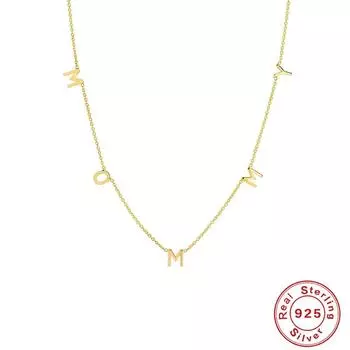 S925 Sterling Silver Wind Mommy Glossy Lowercase Letter Necklace Mother S Day Gift Ladies Clavicle Necklace 925 Silver золотой