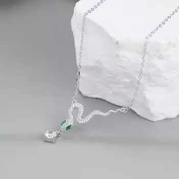 S925 sterling silver zircon full diamond spirit snake necklace natal year zodiac snake pendant fashionable light luxury collarbone chain 925 Silver