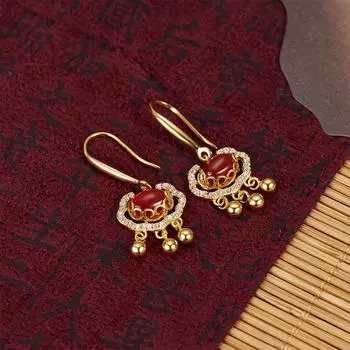 S925 стерлинговое серебро благоприятное облако Ruyi замок безопасности заушник ретро агат колокольчик серьги замок с длительным сроком службы 925 silver