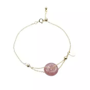 S925 Стерлинговое серебро Девичий стиль Клубничный кристалл 14-каратного золота Браслет с пряжкой Ниша Дизайн Ins Стиль Индивидуальность Adjustable size