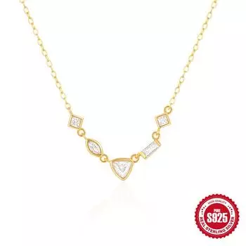 S925 Стерлинговое серебро Геометрическая неправильная циркониевая вставка, Инкрустировано бриллиантами, Повседневное колье для ключицы для женщин 925 silver золотой