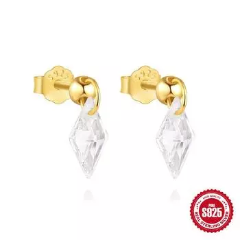 S925 Стерлинговое серебро Изысканная маленькая подвеска с цирконом, Октагональная звезда-гвоздик для козелка, Съемные нишевые серьги, Маленькие серьги для хряща. 925 Silver