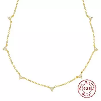 S925 Стерлинговое Серебро Треугольная Геометрическая Бриллиантовая Цепочка на Ключицу в Стиле Ins Минималистичная Премиальная Подвеска на Ключицу Аксессуары 925 Silver золотой