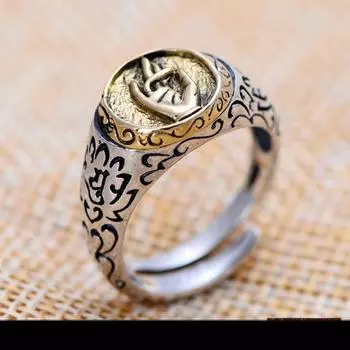 S925 Стерлинговое Серебро Винтажное Серебро Серебряное кольцо серебряного мастера открытие Гуаньинь Няньхуа прямые продажи с фабрики