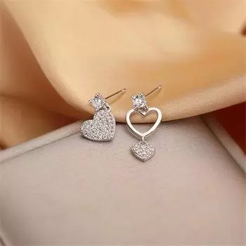 S925 стерлингового асимметрия сердце кисточка длинные серьги для женщин вечерние свадебные украшения аксессуары Pendientes Eh448
