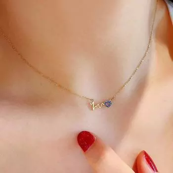 S925 Стерлингового Серебра 14 К Золотое Ожерелье Женский Темперамент Новая Мода Сердцебиение Волна Любовь Подвеска Цепь Ключицы 925