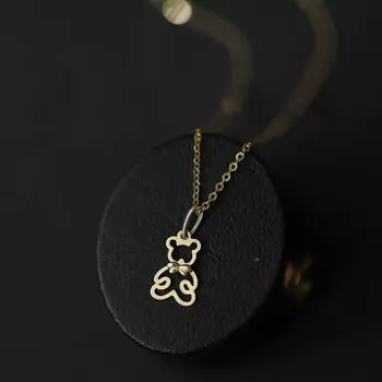 S925 стерлингового серебра 14k позолоченное ожерелье полая милая подвеска в виде медведя с бантом ключичная цепочка для женщин ювелирные изделия подарок золотой