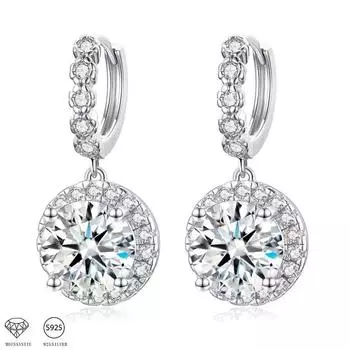 S925 Стерлингового Серебра 1-2 карата Муассанит Круглая Сумка Серьги Дизайн Модные Легкие Роскошные Нишевые Высококачественные Повседневные Женские Подарок 1CT