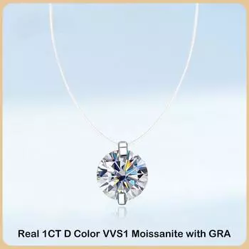 S925 Стерлингового Серебра 1 карат D VVS1 Бриллиант с GRA Муассанит Леска Ожерелье с Подвеской для Женщин Сверкающие Изящные Ювелирные Изделия