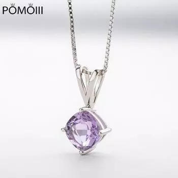 S925 стерлингового серебра 8 * 8 мм сверкающий цитрин кулон дамы натуральный аметист камень подвески ожерелья для женщин свадебные украшения