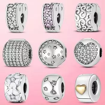 S925 Стерлингового Серебра 925 Клип Луна Звезда Ромашка Цветок Эмаль Зажим Стопор Подвески Бусины Подходит Оригинальный Модный Браслет DIY Ювелирные Изделия