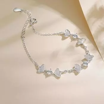 S925 стерлингового серебра абрикосовый браслет для женщин Ins Niche Simple Hand Jewelry Браслет из листьев гинкго