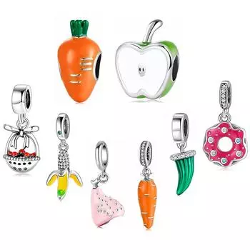 S925 стерлингового серебра эпоксидной смолы бисерный кулон банан морковь макарон браслет DIY аксессуары