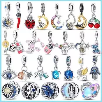 S925 Стерлингового Серебра Бабочка Котенок Солнце Луна Подвески Подходит Оригинальный Браслет Модные DIY Ювелирные Изделия Для Женщин