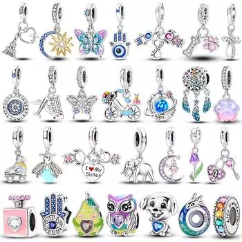 S925 Стерлингового Серебра Бабочка Солнце Луна Звезды Подвески Бусины Подходит Оригинальный Браслет Подвеска Висячие DIY Женские Ювелирные Изделия Подарок