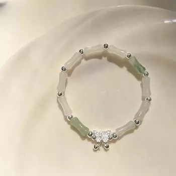 S925 стерлингового серебра бамбуковый браслет бабочка женский простой ручной работы эластичный нить дизайн бисерный браслет