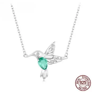 S925 стерлингового серебра, белого золота, ожерелье с изображением колибри, подвеска в виде птицы, шейная цепочка для женщин, вечерние ювелирные изделия, подарок