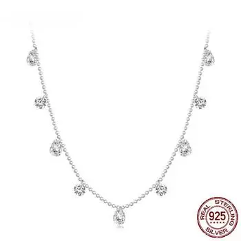 S925 Стерлингового Серебра Блестящие Капли Воды Циркон Ожерелье Бусины Звено Цепи Для Женщин Помолвка Ювелирные Изделия Подарок