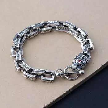 S925 стерлингового серебра браслет антикварный Pixiu украшения для рук шесть символов истины чистого серебра амулет ювелирные изделия для мужчин 20cm