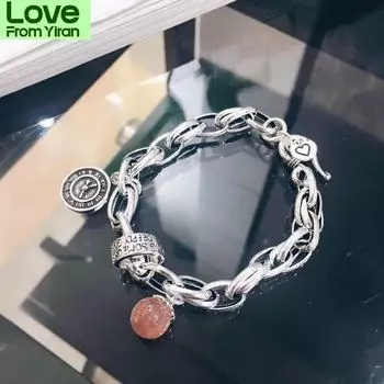 S925 стерлингового серебра браслет для женщин ретро клубника кристалл часы мода повседневный браслет ювелирные изделия оптовая продажа