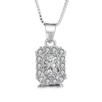 S925 стерлингового серебра бриллиант геометрический квадратный кулон корейский стиль модные элегантные женские украшения 925