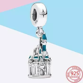 S925 стерлингового серебра бусины синий замок подвеска шарм подходит оригинальный брендовый браслет браслет своими руками бисер романтический подарок