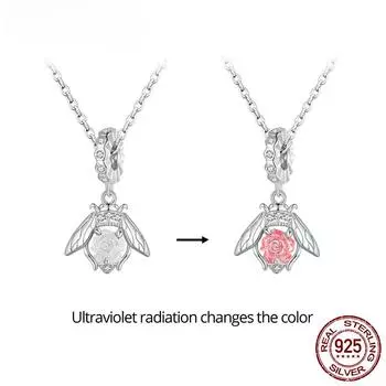 S925 Стерлингового Серебра Цвет Сменный Цветок Кулон Ожерелье Пчелиная Цепочка На Шею для Женщин Подарок На Годовщину Изящных Ювелирных Изделий 45cm