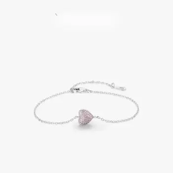 S925 Стерлингового Серебра Девушка Розовый Полный Бриллиантовый Браслет Love для Женщин Легкая Роскошная Ниша Ins Интернет Знаменитости Стиль Ручные Украшения для Женщин Adjustable size серебряный