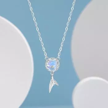 S925 стерлингового серебра глазурованный камень рыбий хвост ожерелье женский простой маленький дизайн ключица цепочка кулон для женщин