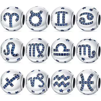 S925 стерлингового серебра голубые циркониевые звезды 12 созвездий блестящие круглые самодельные бусины подходят для оригинального браслета с подвесками роскошные ювелирные изделия