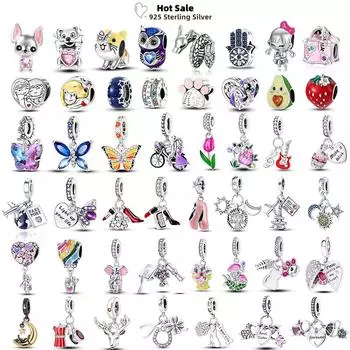 S925 стерлингового серебра голубые хамелеоны подвески подходят оригинальные браслеты семейные щенки клипсы подвески бусины DIY женские ювелирные изделия подарки