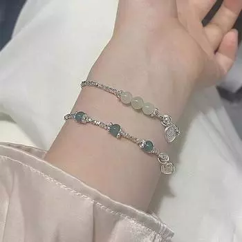 S925 Стерлингового Серебра Hetian Jade Маленький Кусок Серебряный Браслет Женский Новый Универсальный Браслет Китайского Меньшинства Браслет в Этническом Стиле