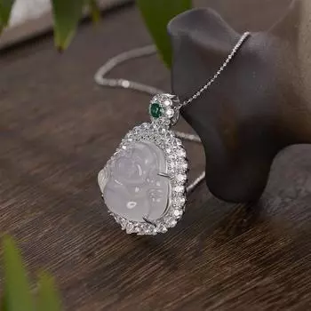 S925 стерлингового серебра High Ice Chalcedony Будда Гонг Подвеска Женское ожерелье Будды из серебра премиум-класса с инкрустацией из нефрита 925 silver