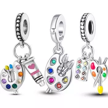 S925 Стерлингового Серебра Художник Палитра Красок Подвески Подвески Из Бисера Подходит Оригинальное Ожерелье Браслет Ювелирные Изделия Мода Женщины DIY