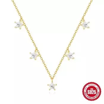S925 стерлингового серебра Ins Wind Star инкрустированные цирконием женские ключичные ожерелья Niche Premium Sense ключичная цепочка 925 silver золотой