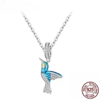 S925 стерлингового серебра изысканная зеленая эмаль подвеска в виде птицы ожерелье Колибри шейная цепочка для женщин ювелирные украшения подарок 45cm