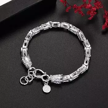 S925 Стерлингового Серебра Изысканные Браслеты-Цепочки с Головой Дракона для Мужчин Женщин Модельер Ювелирных Изделий Свадьба Праздничные Подарки серебряный