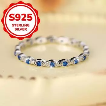 S925 стерлингового серебра изысканные светло-темно-синие циркониевые кольца для женщин дамы свадебные украшения подарки 6 серебряный/синий
