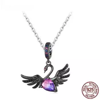 S925 стерлингового серебра изысканный черный лебедь кулон ожерелье черное позолоченное для женщин подарок на день Святого Валентина 45cm