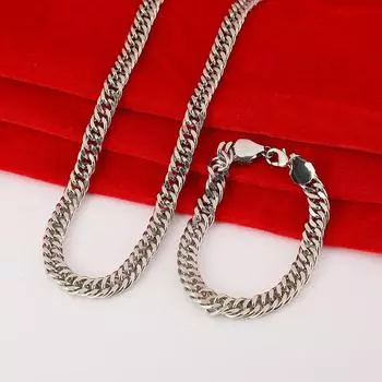 S925 Стерлингового Серебра Классический Мужской 10 ММ Браслет-Цепочка Ожерелье Комплект Ювелирных Изделий 20/24 Дюймов Мода Вечеринка Свадебный Подарок 50cm and 20cm серебряный