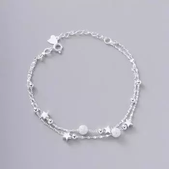 S925 стерлингового серебра круглые бусины матовый шар двойные круги звезда браслет легкий роскошный меньшинство изысканный женский высококачественный бисерный браслет серебряный