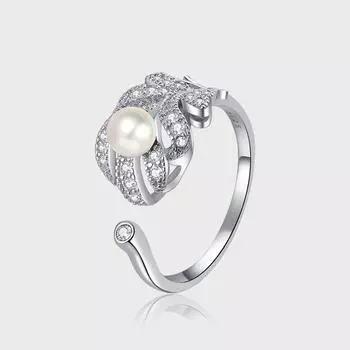 S925 стерлингового серебра легкое роскошное темпераментное перо жемчужное кольцо женское высокое чувство слегка инкрустированное сверкающими бриллиантами кольцо на указательный палец