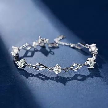 S925 Стерлингового Серебра Ling Ai Браслет Женский Ins Корейская Версия 2022 Новый Стиль 18-каратного Позолоченного Кристалла Браслет Подарок на День Святого Валентина Adjustable size