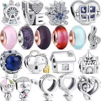 S925 Стерлингового Серебра Любовь Семейный Дом Колесо Обозрения Матовое Муранское Стекло Бусина Подходит Оригинальный Браслет Женщины DIY Ювелирные Изделия