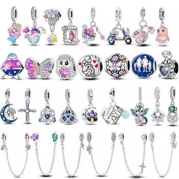 S925 Стерлингового Серебра Луна Звезда Осьминог Подвески из Бисера Защитная Цепочка Подвеска Подходит Оригинальный Браслет Ювелирные Изделия Женщина DIY Подарок