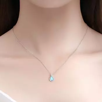 S925 Стерлингового Серебра Лунный Камень Капли Воды Ожерелье для женщин Подарок на День Святого Валентина Новая Персонализированная Простая Цепочка-Воротник 45CM