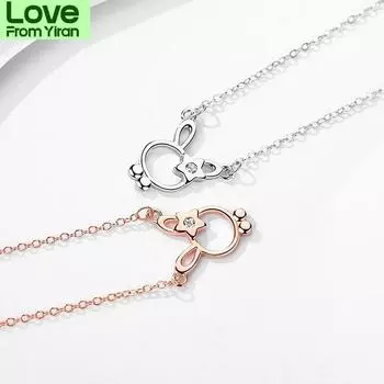 S925 стерлингового серебра Маленький кролик Женское ожерелье Персонализированный дизайн Мода Темперамент Легкое роскошное ожерелье розового золота