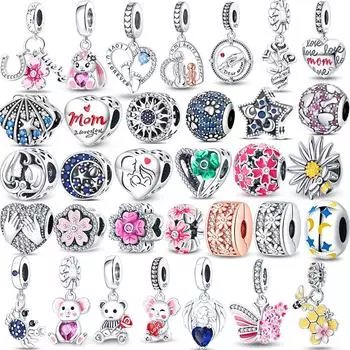 S925 Стерлингового Серебра Мама Роза Печать Pave Paw Солнце Луна Стервятник Бабочка Висячие Бусины Подходит Оригинальный Браслет Изготовление Ювелирных Изделий